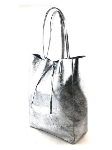 Marlon Leren shopper zilverkleurig - (B)37 x (H)40 x (D)12 cm