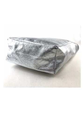 Marlon Leren shopper zilverkleurig - (B)37 x (H)40 x (D)12 cm