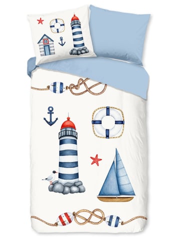 Pure Mikrofaser-Bettwäsche-Set ''Maritime'' in Creme/ Hellblau