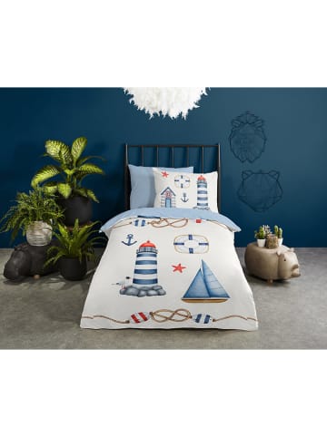 Pure Mikrofaser-Bettwäsche-Set ''Maritime'' in Creme/ Hellblau
