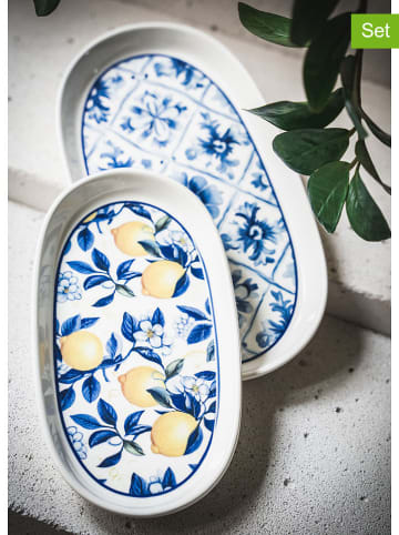 Hermia 2-delige set: serveerplateaus blauw/geel - (L)26 cm