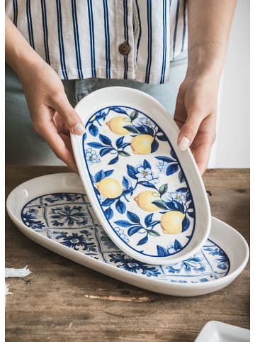 Hermia 2-delige set: serveerplateaus blauw/geel - (L)26 cm