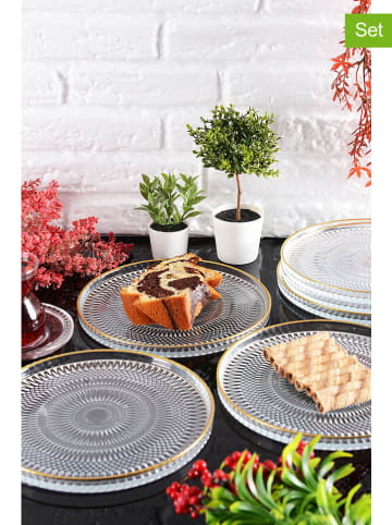 Hermia 6er-Set: Dessertteller in Transparent/ Gold - Ø 20 cm