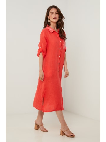 Rodier Lin Leinen-Kleid in Koralle