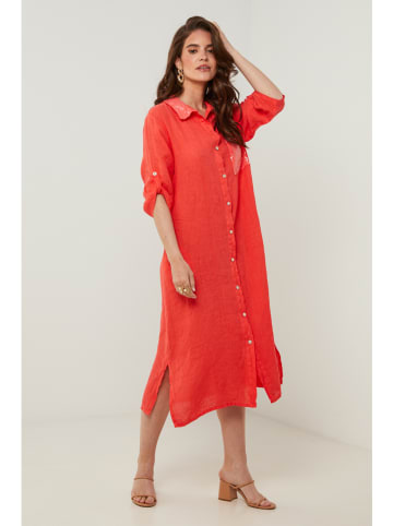 Rodier Lin Leinen-Kleid in Koralle