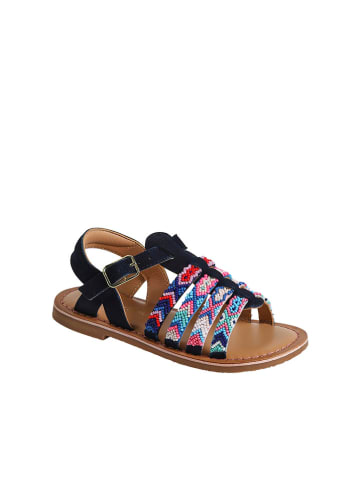 vertbaudet Leder-Sandalen in Schwarz/ Bunt