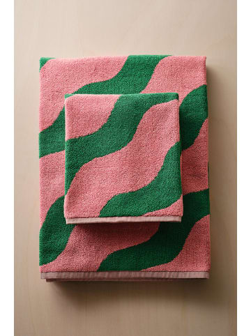 Jotex Handdoek "Waves" groen/lichtroze