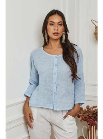La Compagnie Du Lin Linnen blouse lichtblauw