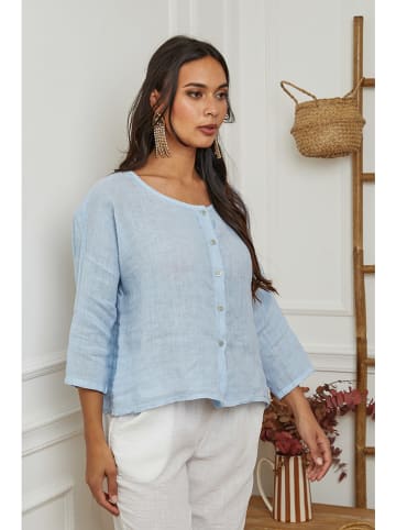 La Compagnie Du Lin Linnen blouse lichtblauw