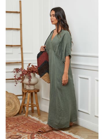 La Compagnie Du Lin Lniana sukienka w kolorze khaki