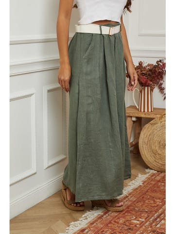 La Compagnie Du Lin Leinen-Marlenehose "Lornica" in Khaki