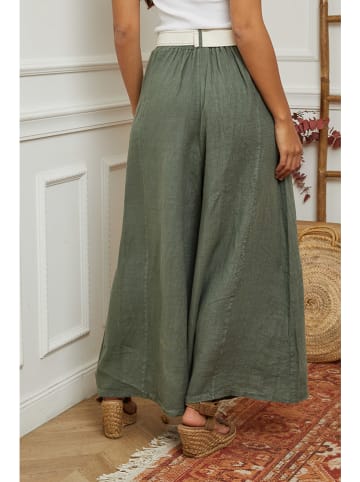 La Compagnie Du Lin Leinen-Marlenehose in Khaki