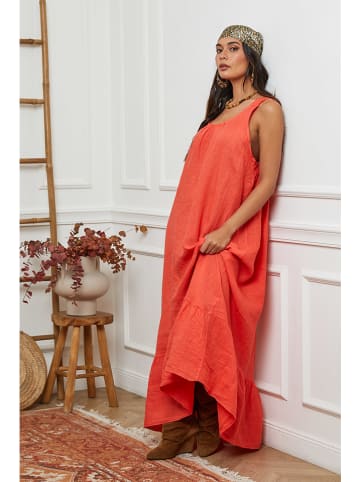 La Compagnie Du Lin Leinen-Kleid in Orange