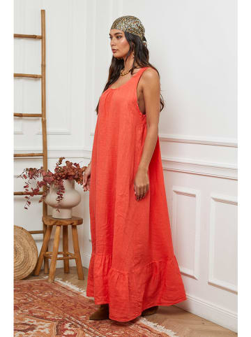 La Compagnie Du Lin Leinen-Kleid in Orange