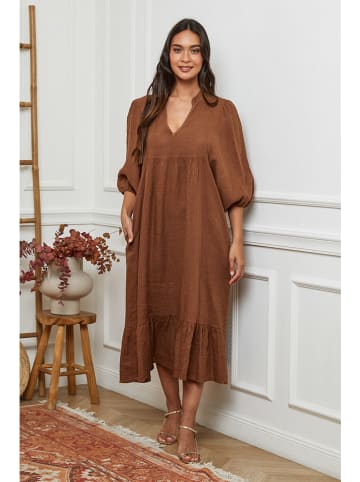 La Compagnie Du Lin Leinen-Kleid in Hellbraun