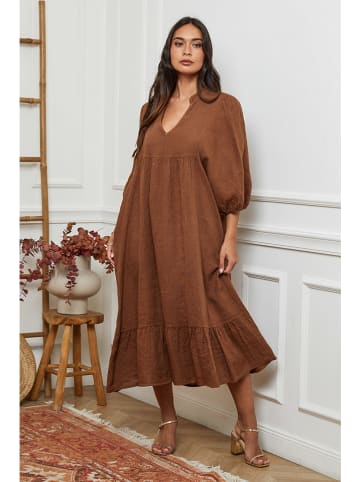La Compagnie Du Lin Leinen-Kleid in Hellbraun