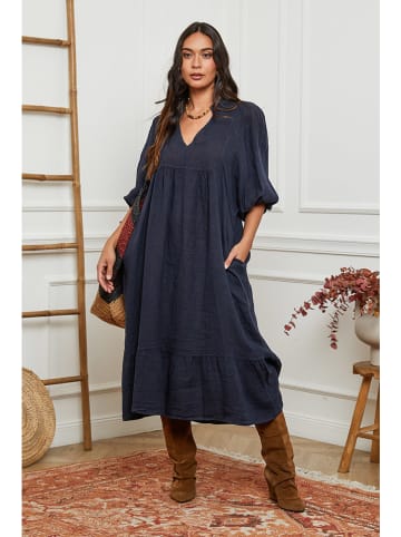 La Compagnie Du Lin Leinen-Kleid in Dunkelblau
