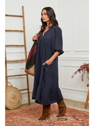 La Compagnie Du Lin Leinen-Kleid in Dunkelblau
