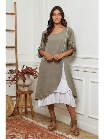 La Compagnie Du Lin Linnen jurk beige/wit