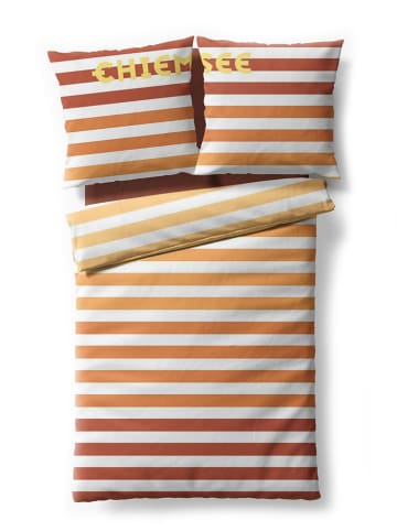Chiemsee Renforcé beddengoedset "Stripes" lichtbruin/rood