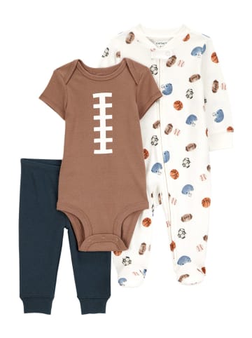 carter's 3-delige outfit lichtbruin/wit/donkerblauw