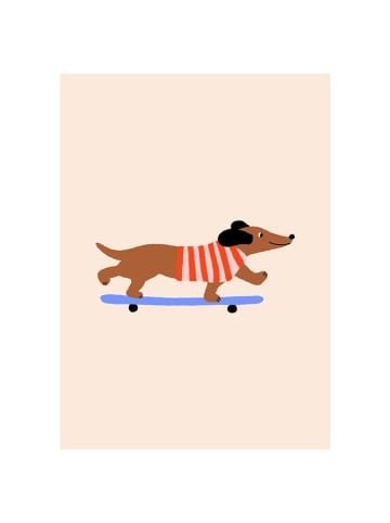Poster & Frame Kunstdruk "Dachshund on Skateboard"