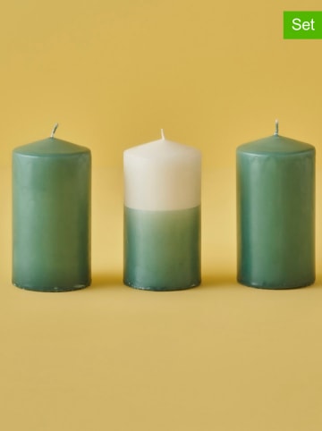 BELLA MAISON 3-delige set: stompkaarsen "Hill Baton Mum" groen - (H)11 x Ø 5 cm