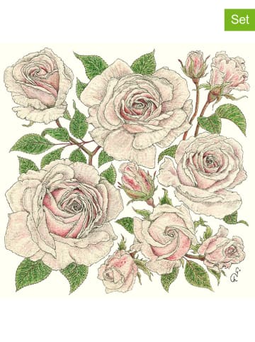 ppd 2er-Set: Servietten "Roses" in Rosa/ Grün - 2x 20 Stück
