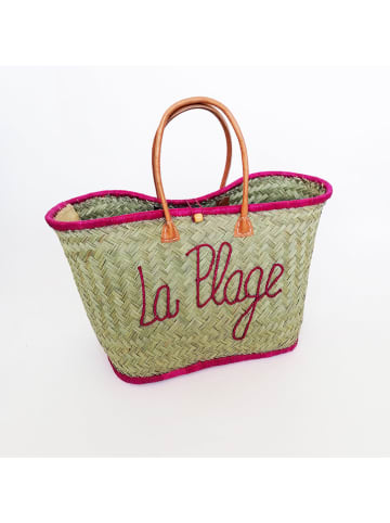 Le Comptoir de la Plage Strandtasche "Pasika" in Beige/ Fuchsia - (B)40 x (H)35 x (T)20 cm