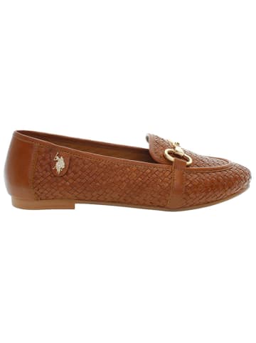 U.S. Polo Assn. Leder-Mokassins in Hellbraun