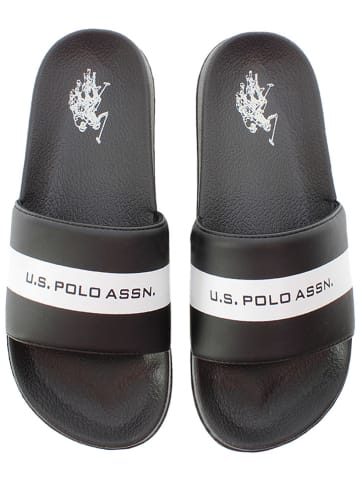 U.S. Polo Assn. Pantoletten in Schwarz/ Weiß