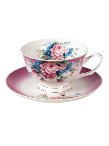 Clayre & Eef Kaffeetasse in Weiß/ Lila/ Bunt - 200 ml