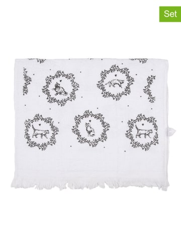 Clayre & Eef 2er-Set: Gästehandtücher in Weiß/ Schwarz - (L)66 x (B)40 cm