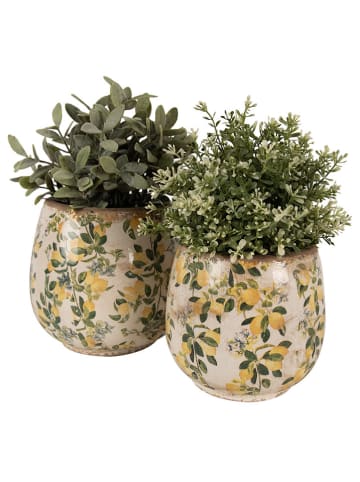 Clayre & Eef Blumentopf in Beige/ Gelb - (H)17 x Ø 18 cm