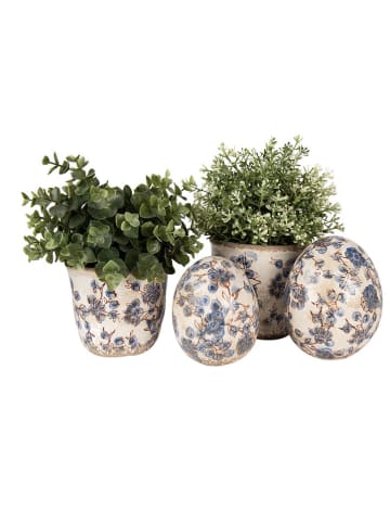 Clayre & Eef Blumentopf in Beige/ Blau - (H)16 x Ø 17 cm