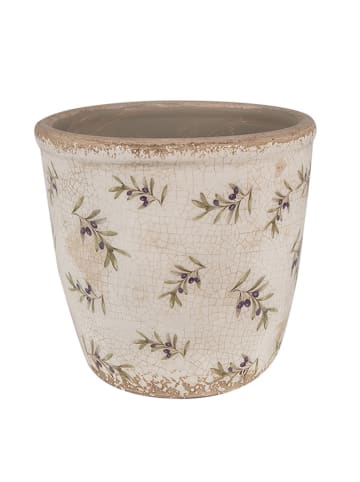Clayre & Eef Blumentopf in Beige/ Grün - (H)14 x Ø 13 cm