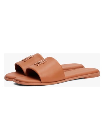 Tommy Hilfiger Shoes Leder-Pantoletten in Hellbraun