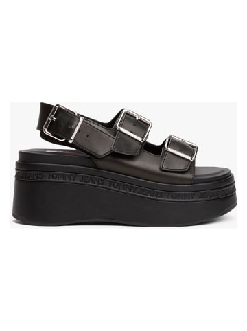 Tommy Hilfiger Leder-Keilsandaletten in Schwarz
