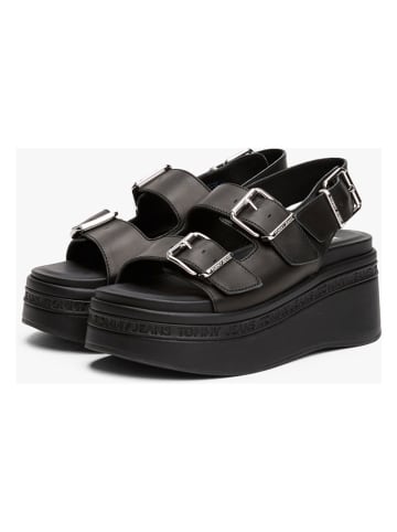 Tommy Hilfiger Shoes Leder-Keilsandaletten in Schwarz
