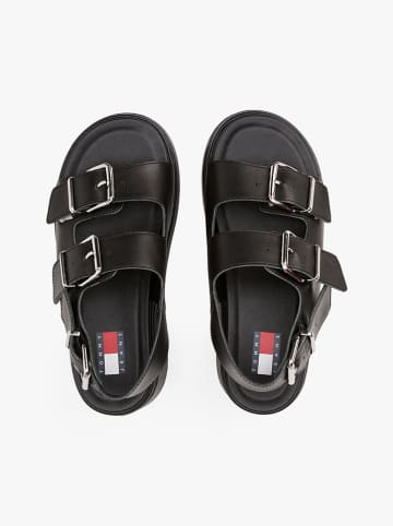 Tommy Hilfiger Leder-Keilsandaletten in Schwarz