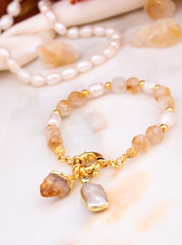 L'Atelier de Gaia Vergulde armband met edelstenen en parels