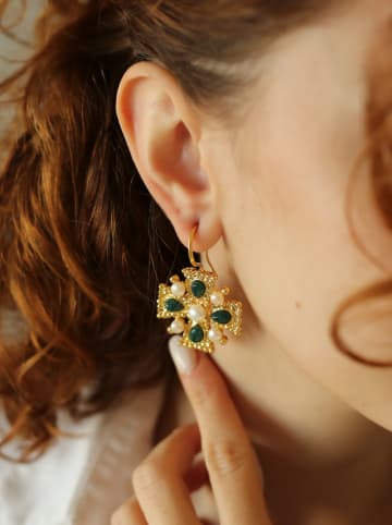 L'Atelier de Gaia Vergold. Ohrringe mit Edelsteinen und Perlen