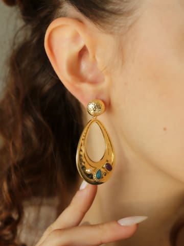 L'Atelier de Gaia Vergulde oorstekers met parels en kristallen