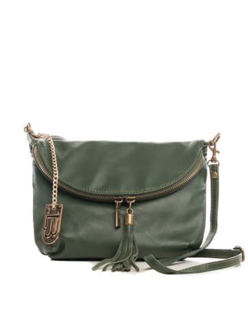 Lucca Baldi Leder-Umhängetasche "Cetona" in Dunkelgrün - (B)24 x (H)18 x (T)4 cm