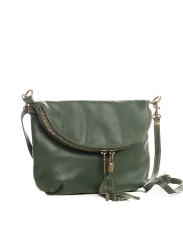 Lucca Baldi Leren schoudertas "Cetona" donkergroen - (B)24 x (H)18 x (D)4 cm