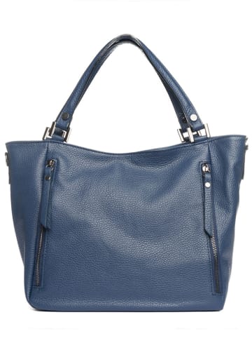 Lia Biassoni Leder-Schultertasche "Alserio" in Dunkelblau - (B)42 x (H)26 x (T)14 cm