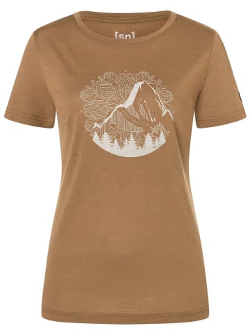 super.natural Functioneel shirt "Mountain Mandala Tree" lichtbruin