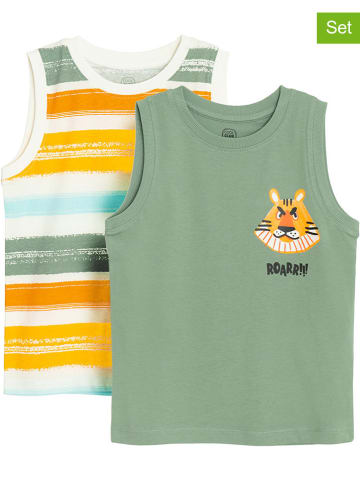 COOL CLUB 2er-Set: Tops in Weiß/ Orange/ Khaki