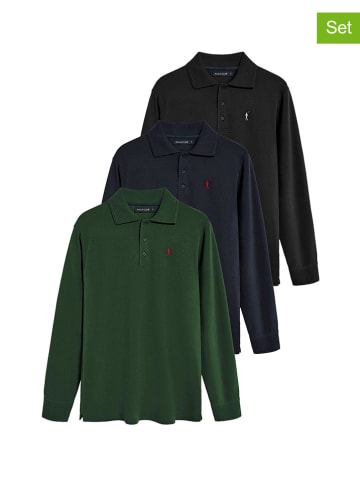 Polo Club 3er-Set: Poloshirts in Grün/ Dunkelblau/ Schwarz