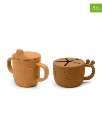 done by deer 2-delige set: snackbox en drinkleerbeker "Deer friend" lichtbruin